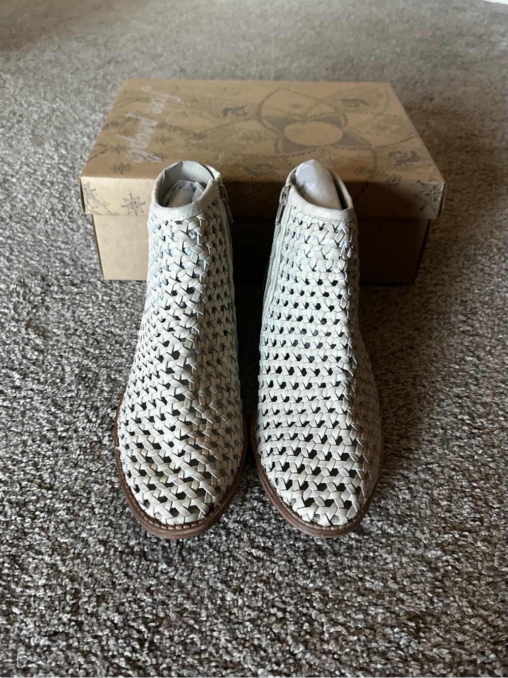 Free People Woven Zip Ankle Booties in Light Tan
